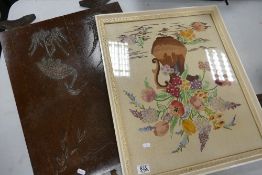 Framed Embroidery : together with Dark wood Fire Screen(2)