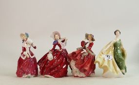 Four Doulton Figures - Christmas Morn, Alexandra, Top O' The Hill & Autumn Breezes. (4)