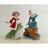 Royal Doulton Lady Figures Winter Time HN3622 & Autumn Time HN3621(2)