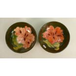 Moorcroft Hibiscus on Green Ground pair of small bowls: diameter of each 11.5cm(2)