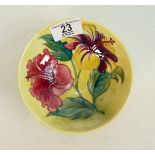 Moorcroft Hibiscus footed bowl: on yellow. 13.5cm diameter