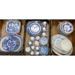 A large collection of 19th Century Blue & White patterned Tea & Dinner Ware: 3 trays