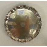 Silver salver with engraved crest of 16th Battalion Cheshire regiment: Hallmarks for Birmingham