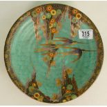 Crown Devon Art Deco Footed Bowl: with images of Swallows & Foliage, diameter 25cm