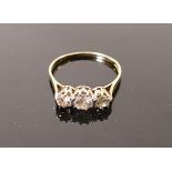 9ct gold ring set with three white sapphires: size T,2g.