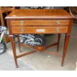 Edwardian Inlaid Cutlery Canteen Table: presentation plaque noted, length 77cm, height 79cm and