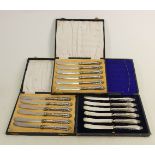 Three sets of cased hallmarked silver handled fruit knives: