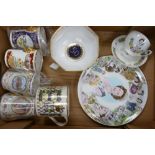 A mixed Collection of Commemorative items to include: Royal Worcester Bowl, Caversall China Cups,