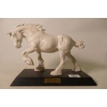 Beswick white matte shire horse Spirit Of Earth: on black wood plinth.