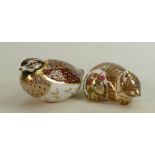 Royal Crown Derby Cottage Garden Kitten & Dappled Quail paperweights(2)