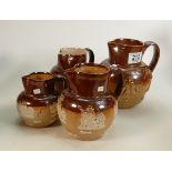 A collection of Doulton Lambeth Embossed Jugs: height of tallest 16cm(4)