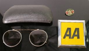 Vintage AA badge and pair of sunglasses: