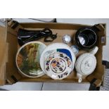 A mixed collection of items to include: Decorative Wall Plates, Floral decorated teapot, novelty