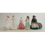 Royal Doulton Lady Figures: Home at Last , Thanks You, Cherish ,Coalport figure together with