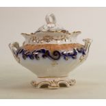 Large 19th century English hand decorated lidded sucriere: 17cm wide max.