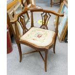 Edwardian Mahogany Armchair: with needlework cushion