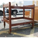 Industrial Pitch Pine 2 Tier Trolley Workstation: