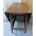 Oak Barley Twist Drop leaf Table: length 108cm, width 54cm