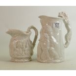 Burleigh Ironstone Embossed Jars: height of tallest 22cm, largest with nip to spout