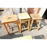 Three Mid Century Wooden Laboratory Stools: