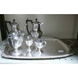 Large Silver Plated Butlers Tray with Similar Tea & Coffee Pots etc (6)