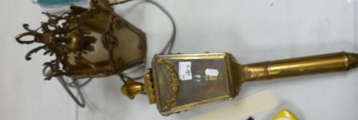 Brass Effect Porch Lantern: together with similar carriage type lamp(2)