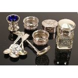 A nice collection of interesting silver: Including pair of salts, single salt with liner, large