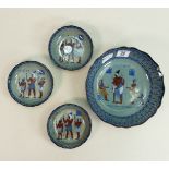 Doulton Titanian Ware Part Fruit Set with Egyptian Scenes - Large Bowl & 3 Small Bowls