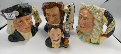 Royal Doulton Large Boxed Character Jugs: Handel D7080, Chopin D7030, Christopher Columbus D6891 &