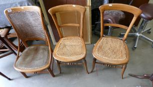 Three Light Wood Rush Seated Chairs(3):