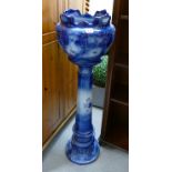 Large Blue & White Staffordshire Jardiniere & Stand: