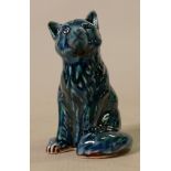 Anita Harris Blue Sitting Fox: 12cm, Gold Signed.