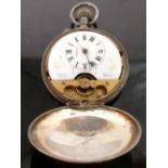 French Silver full hunter 8 day pocket watch: (not working)