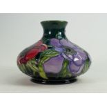 Moorcroft Anemone on green ground squat vase: Height 10cm.