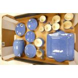 A collection of Moorcroft powder blue ware: including plates, egg cups, dishes etc (22)