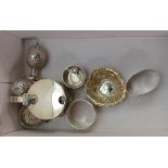 Group of silver items including cruet pieces etc: Large size mustard pot with plated spoon, pair