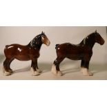 Beswick early brown 818 shire horse: together with a similar version. (2)