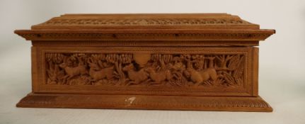 Anglo Indian Saddle wood Carved Box with images of vishnu, length 25cm