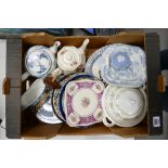 A mixed Collection of items to include: Wedgwood jasperware trinket box, Woods & Sons blue and white