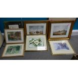 6 x prints and a watercolour: Includes Russell Flint prints, watercolour & other prints (7)