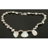 Silver mop necklace with mother of pearl stones, 33.6g: