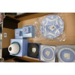 A collection of Boxed Wedgwood Jasper ware to include: night light , pin trays, tri colour boxes etc