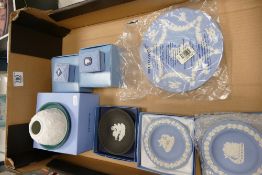 A collection of Boxed Wedgwood Jasper ware to include: night light , pin trays, tri colour boxes etc