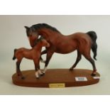 Beswick Connoisseur mare & Foal: spirit of affection on wood base.