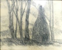 Reginald George Haggar 1905-1988 charcoal drawing of a bottle oven and trees: Signed and dated