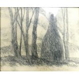 Reginald George Haggar 1905-1988 charcoal drawing of a bottle oven and trees: Signed and dated