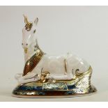 Royal Crown Derby paperweight Unicorn: Gold stopper, boxed with cert.