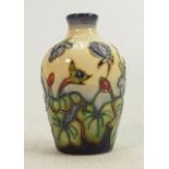 Moorcroft vase Hepatica pattern: Measures 10cm x 6cm. With box. No damage or restoration.