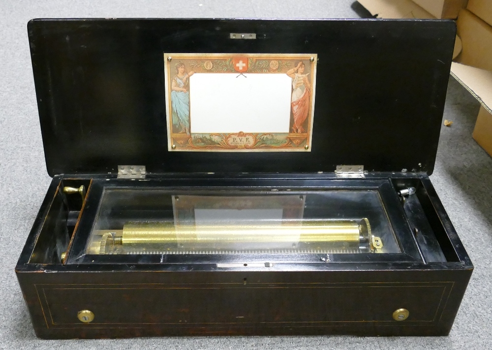 Late 19th century inlaid Swiss Musical Box: 58cm wide, in playing order.