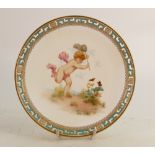 Mintons cabinet plate: Hand painted with a cherub catching butterflies, diameter 24cm.